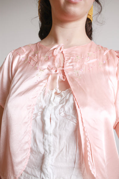 1940s Rose Rayon Bed Jacket