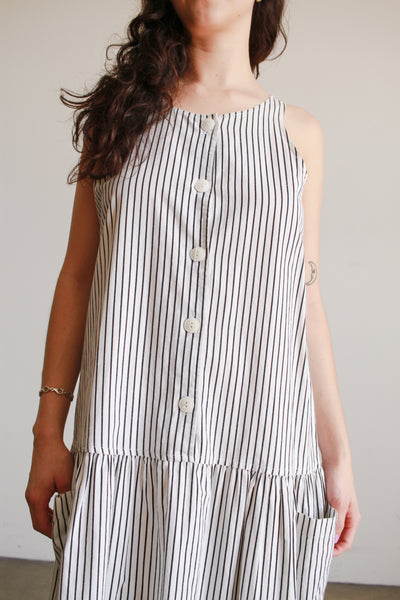 1980s Striped Cotton Dropwaist Tank Dress