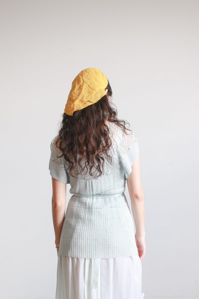 1970s Robins Egg Blue Rayon Crochet Blouse