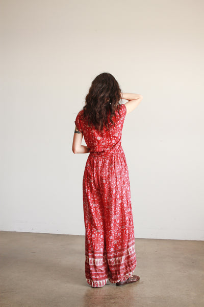 1970s Indian Berry Block Print Cotton Jumpsuit