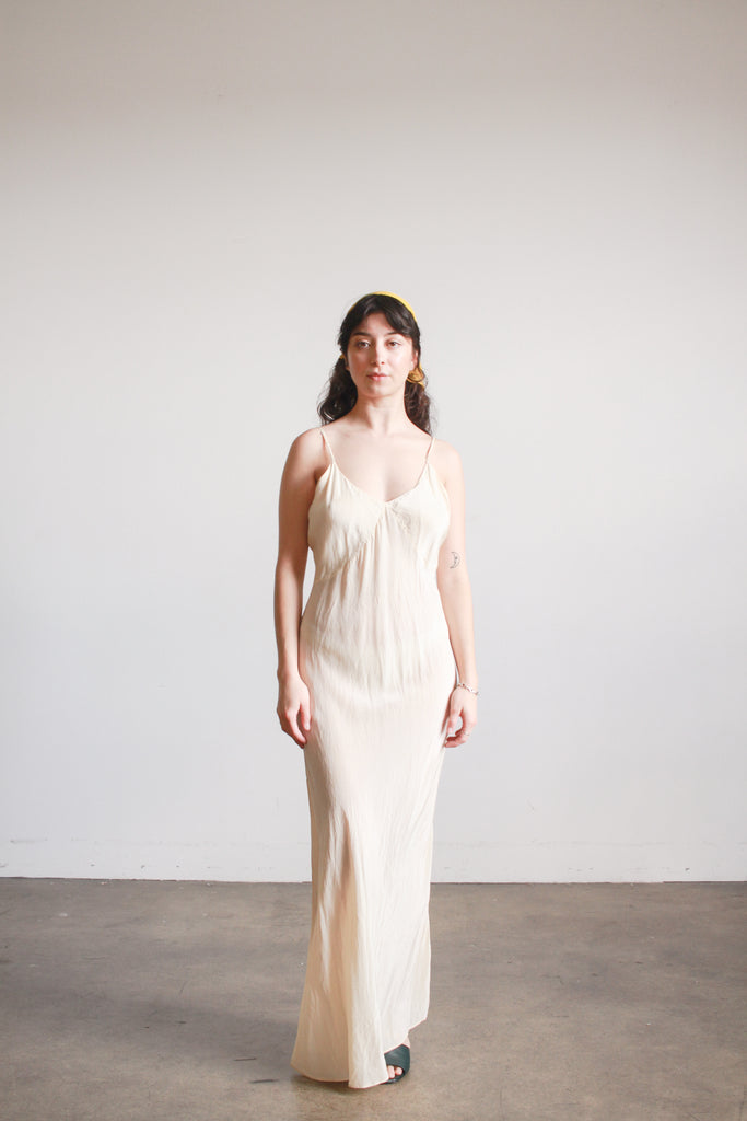 champagne slip dress 1930s Champagne Silk Bias Slip Dress – Blossom Vintage