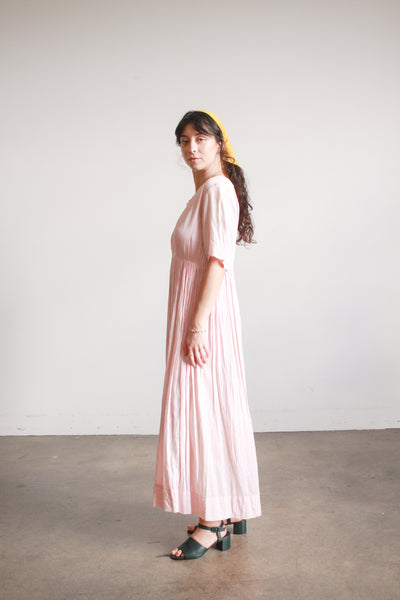1910s Soft Pink Silk Crepe Smocked Dress