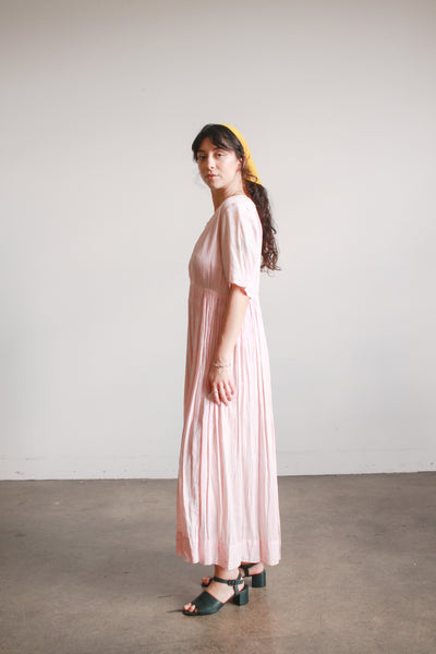 1910s Soft Pink Silk Crepe Smocked Dress