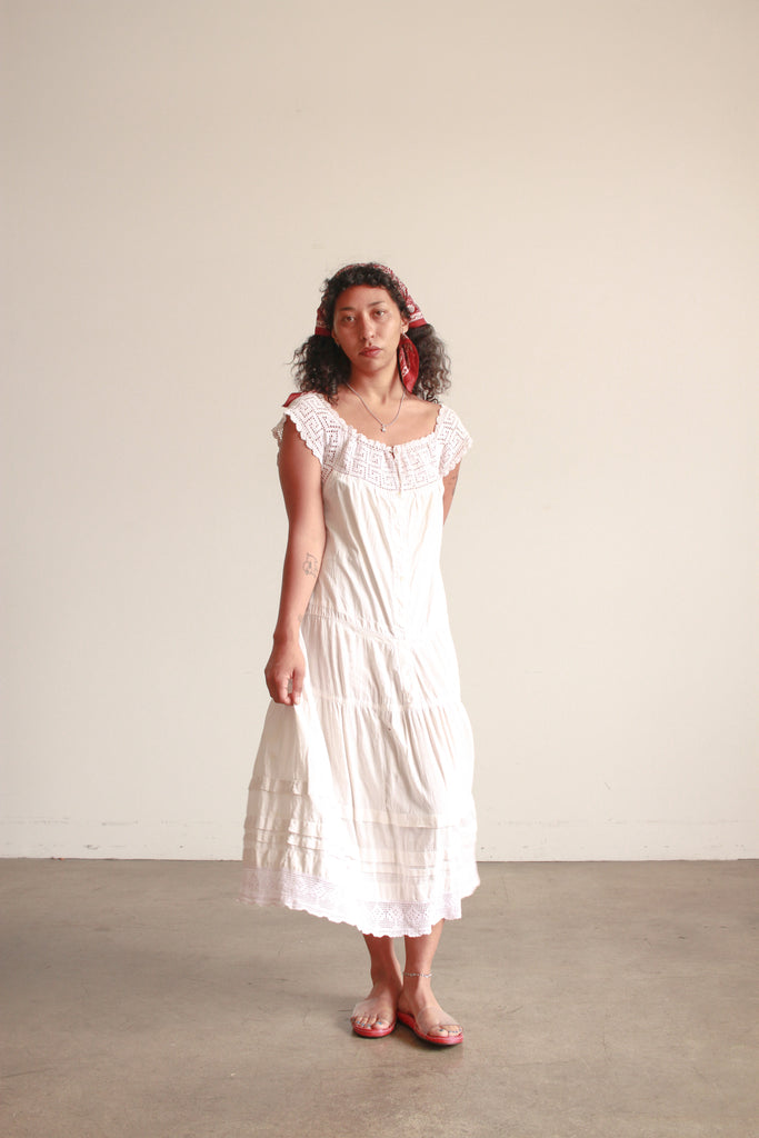 Victorian Pale Pink Cotton Crochet Cap Sleeve Dress – Blossom Vintage