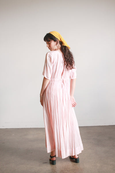 1910s Soft Pink Silk Crepe Smocked Dress