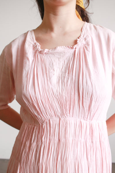 1910s Soft Pink Silk Crepe Smocked Dress