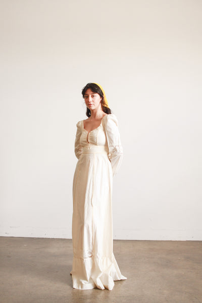 1970s Cream Boho Long Sleeve Dress