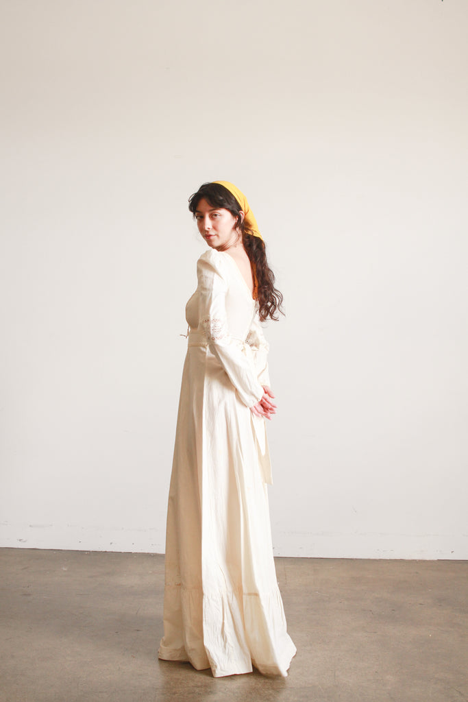 1970s Cream Boho Long Sleeve Dress – Blossom Vintage