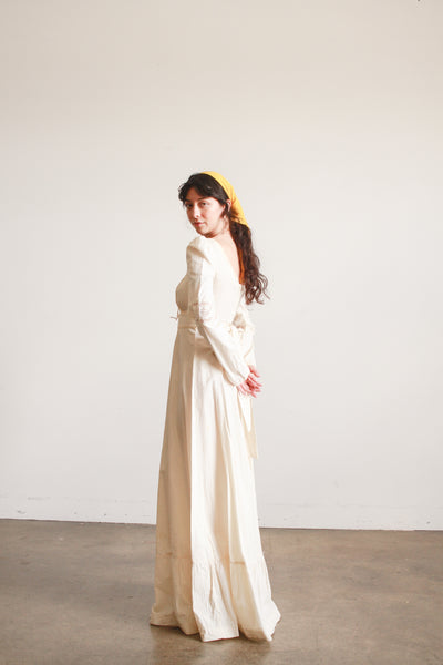 1970s Cream Boho Long Sleeve Dress