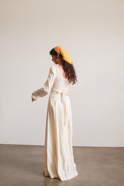 1970s Cream Boho Long Sleeve Dress