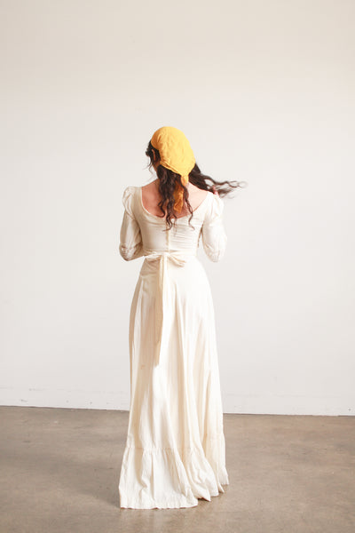 1970s Cream Boho Long Sleeve Dress