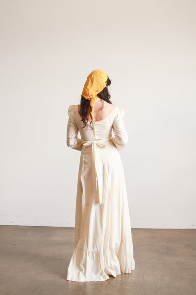 1970s Cream Boho Long Sleeve Dress