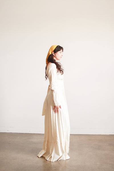 1970s Cream Boho Long Sleeve Dress