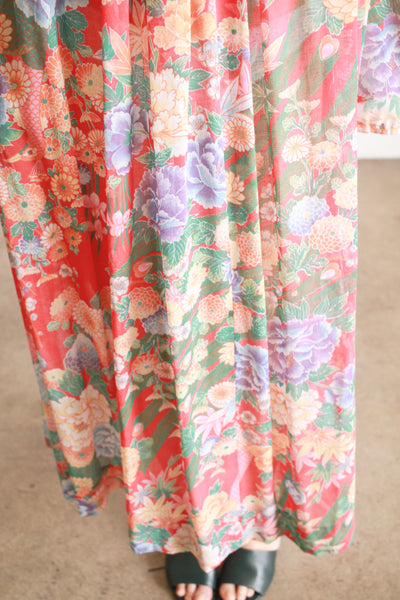 1970s Floral Gauzy Pleated Tent Dress