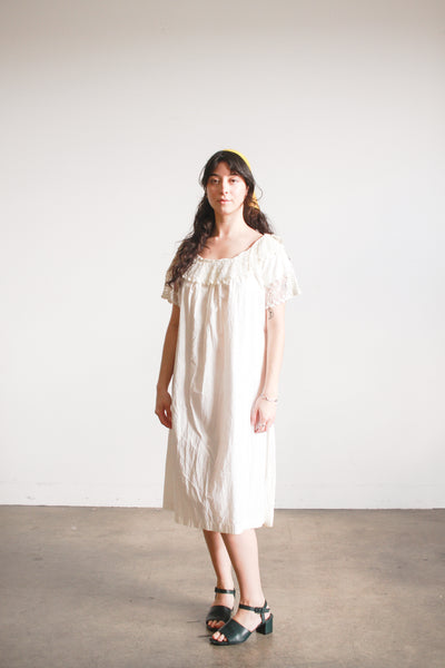 Antique White Crochet Trim Cotton Nightgown