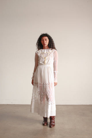 Edwardian White Embroidered Net Lace Dress