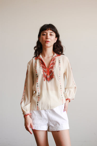 1940s Eastern European Embroidered Silk Blouse