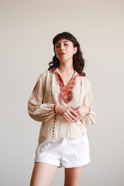 1940s Eastern European Embroidered Silk Blouse