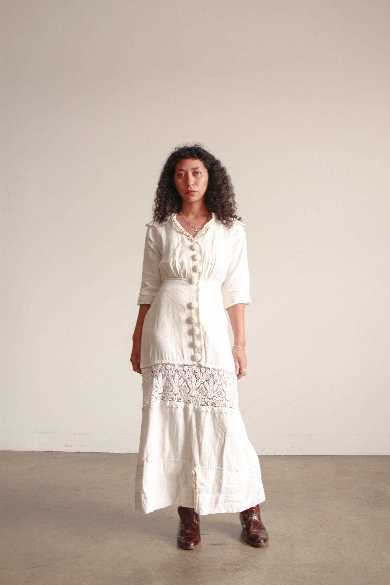 Victorian Cream Linen Crochet Dress