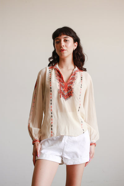 1940s Eastern European Embroidered Silk Blouse