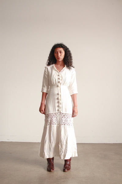 Victorian Cream Linen Crochet Dress