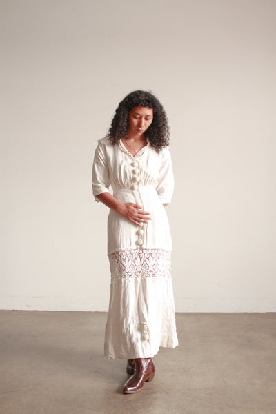 Victorian Cream Linen Crochet Dress
