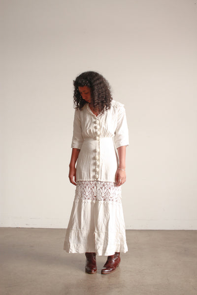Victorian Cream Linen Crochet Dress