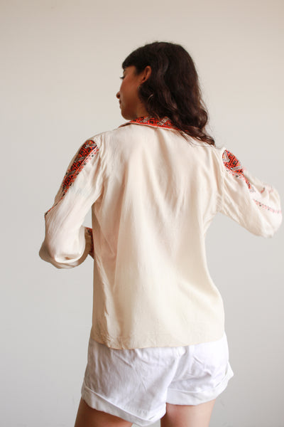 1940s Eastern European Embroidered Silk Blouse