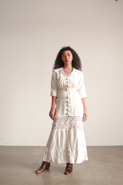 Victorian Cream Linen Crochet Dress
