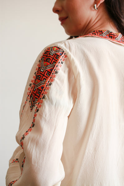 1940s Eastern European Embroidered Silk Blouse