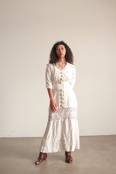 Victorian Cream Linen Crochet Dress