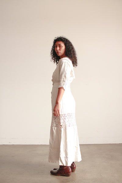 Victorian Cream Linen Crochet Dress