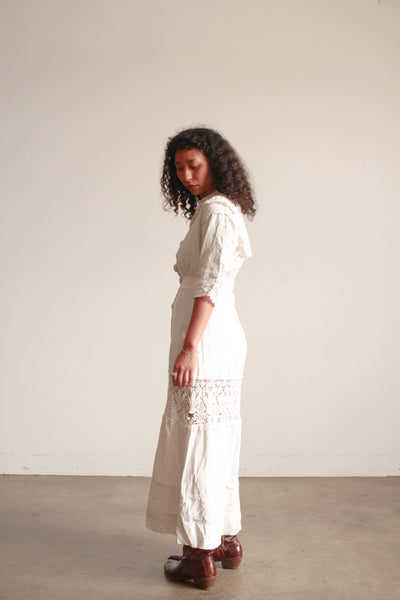 Victorian Cream Linen Crochet Dress