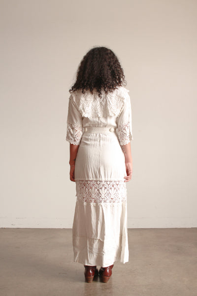 Victorian Cream Linen Crochet Dress