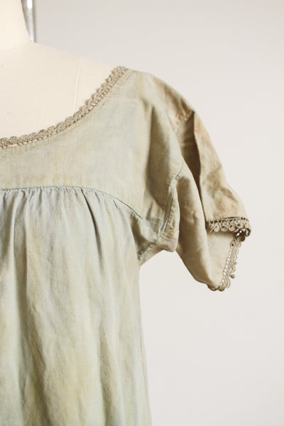 Antique Olive Dyed Cotton Cap Sleeve Dress S/M