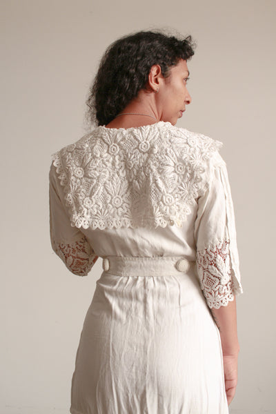Victorian Cream Linen Crochet Dress