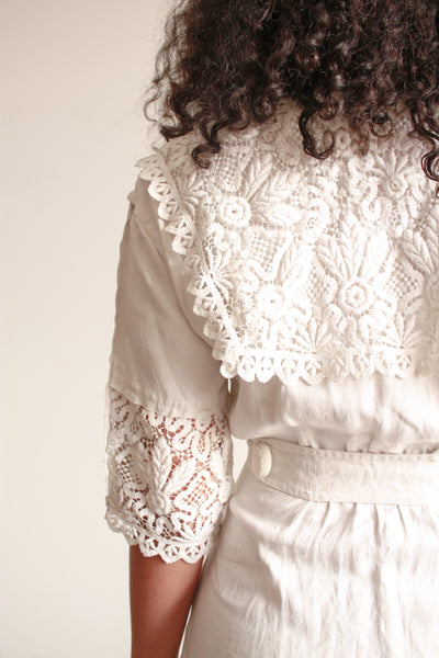 Victorian Cream Linen Crochet Dress