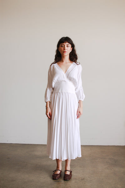 1980s Laise Adzer White Woven Cotton Dress