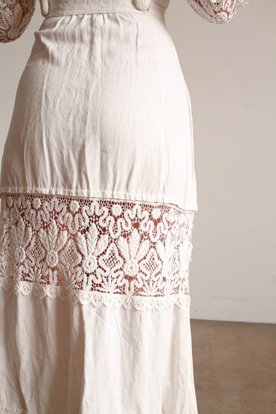 Victorian Cream Linen Crochet Dress