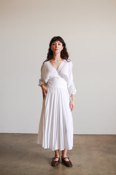 1980s Laise Adzer White Woven Cotton Dress