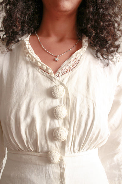 Victorian Cream Linen Crochet Dress