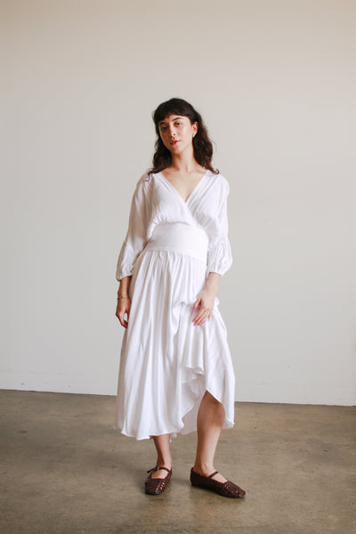 1980s Laise Adzer White Woven Cotton Dress