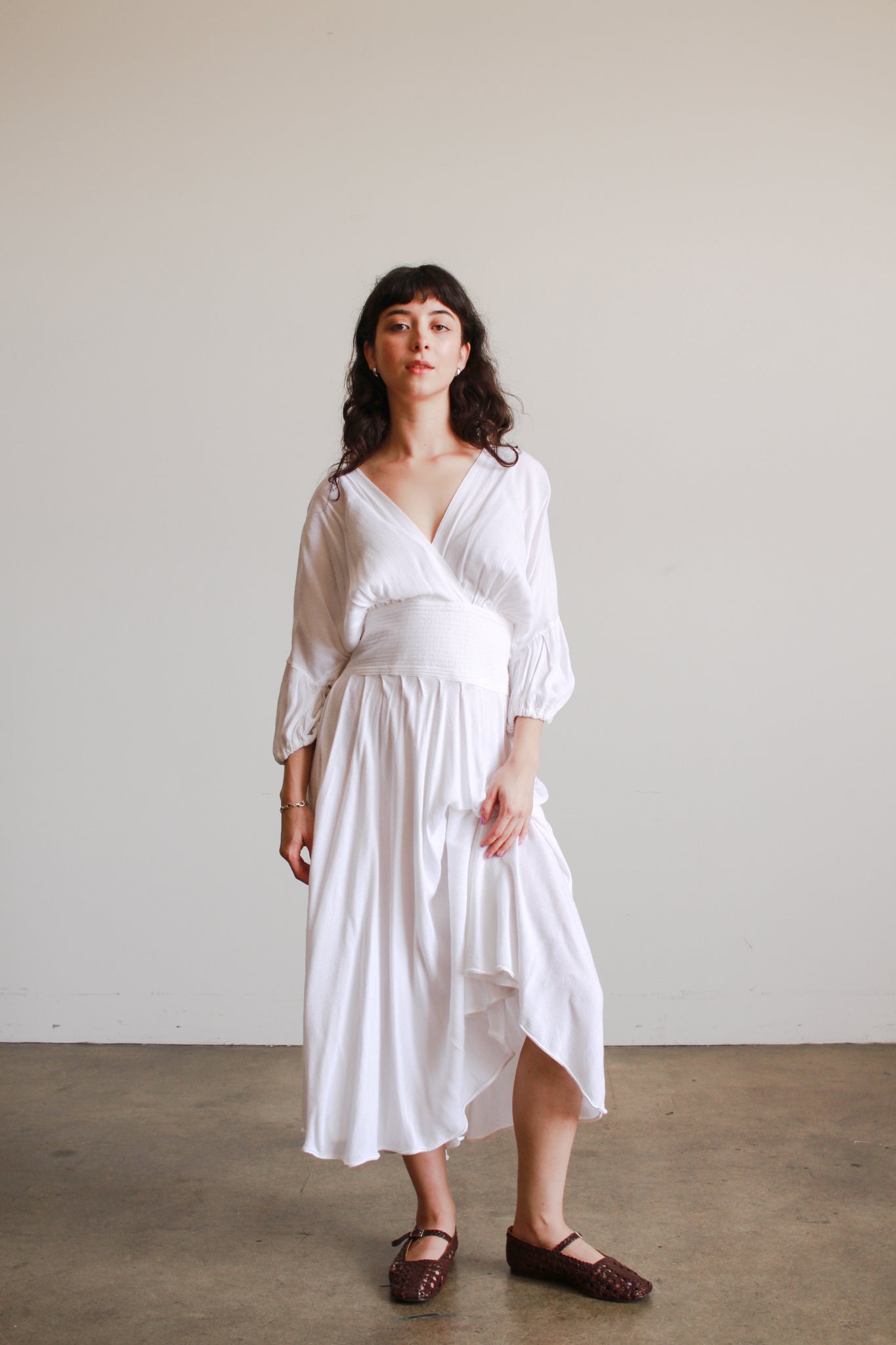 1980s Laise Adzer White Woven Cotton Dress