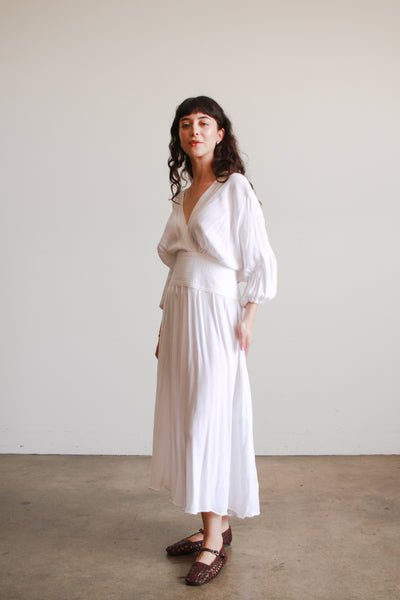 1980s Laise Adzer White Woven Cotton Dress