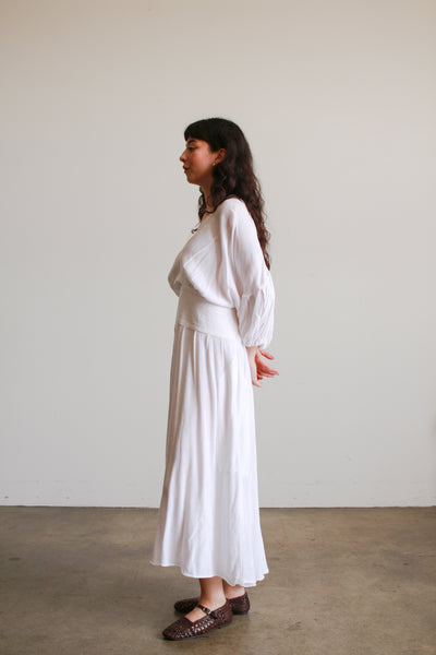 1980s Laise Adzer White Woven Cotton Dress