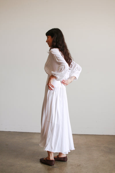 1980s Laise Adzer White Woven Cotton Dress