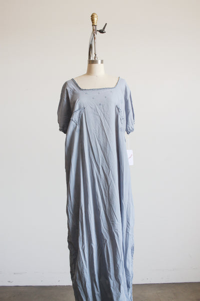 1920s Blue Dyed Embroidered Long Dress M/L