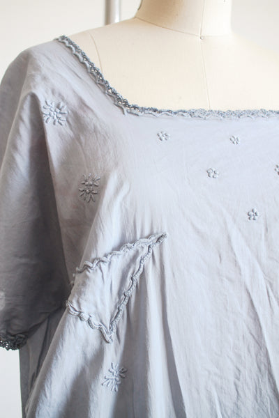 1920s Blue Dyed Embroidered Long Dress M/L