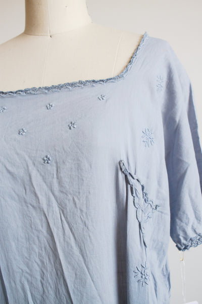 1920s Blue Dyed Embroidered Long Dress M/L