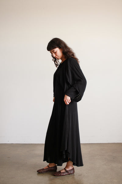 1980s Laise Adzer Black Cotton Draped Dress